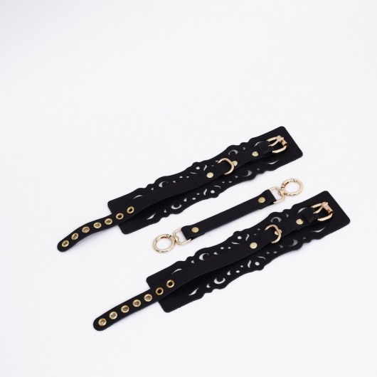 Черный кожаные оковы с узорами и золотистой фурнитурой - Crazy Handmade - купить с доставкой в Дзержинске