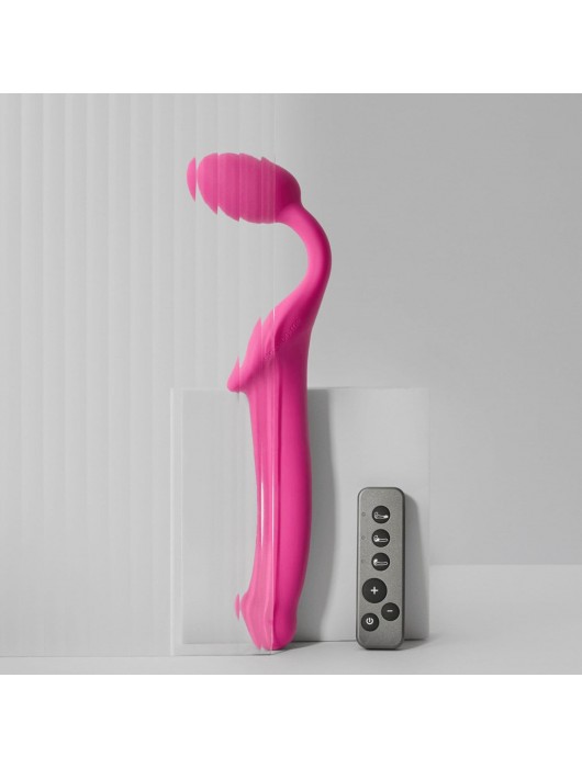 Ярко-розовый безремневой страпон Strap-on-me Vibrating Bendable Strap-On size L - Strap-on-me - купить с доставкой в Дзержинске