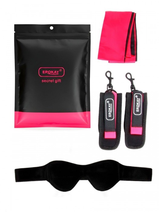 Черно-розовый эротический набор: маска, наручники и повязка - Erokay - купить с доставкой в Дзержинске