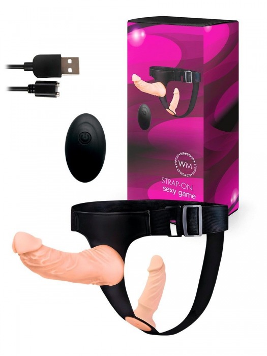Женский страпон с 2 насадками, вибрацией и пультом ДУ - Erowoman-Eroman - купить с доставкой в Дзержинске