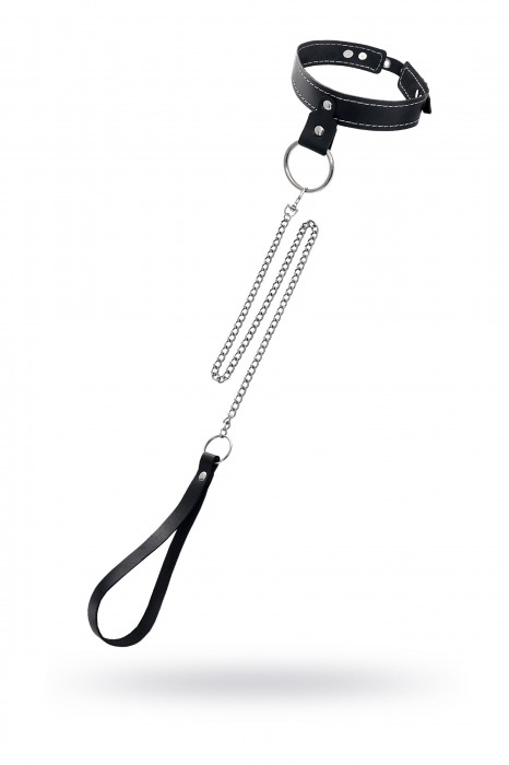 Черный узкий однослойный ошейник с серебристым поводком-цепочкой - Pecado - купить с доставкой в Дзержинске