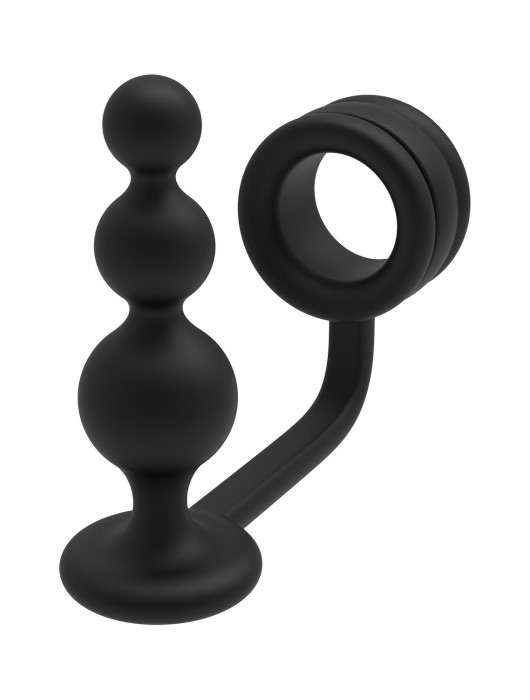 Черное эрекционное кольцо с анальной елочкой Cockring With Beaded Anal Plug - Dream Toys - в Дзержинске купить с доставкой