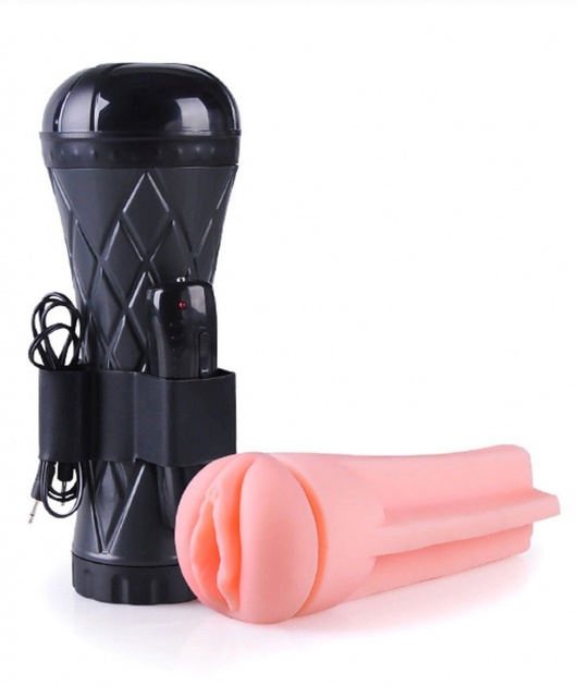 Телесный мастурбатор-вагина в черной колбе с вибрацией - Boys of Toys - в Дзержинске купить с доставкой