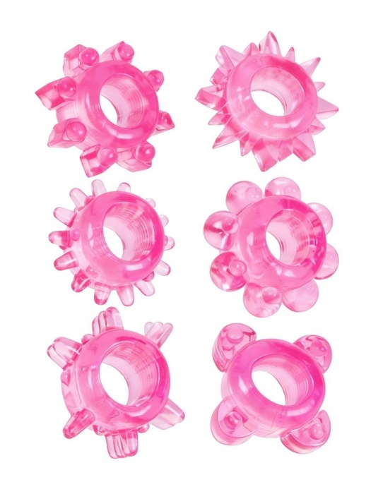 Набор из 6 розовых эрекционных колец с различным рельефом - Erowoman-Eroman - в Дзержинске купить с доставкой
