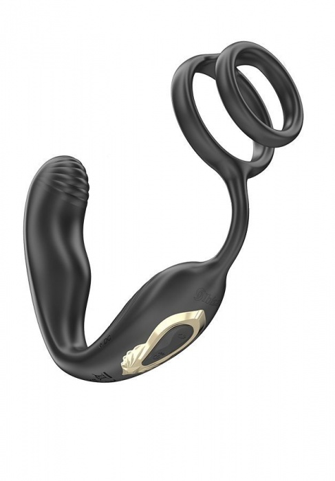 Черная анальная пробка с вращением и эрекционными кольцами - Ibiza - в Дзержинске купить с доставкой