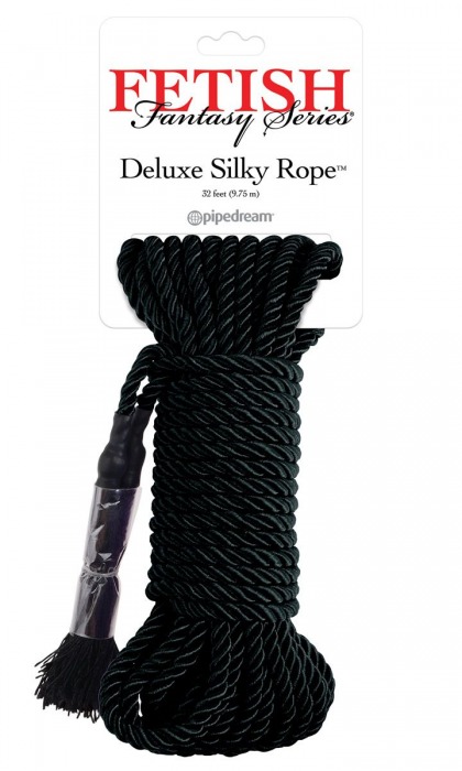 Черная веревка для фиксации Deluxe Silky Rope - 9,75 м. - Pipedream - купить с доставкой в Дзержинске