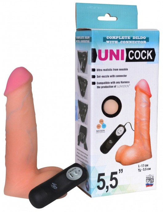 Фаллическая насадка Харнесс UNICOCK 5,5  с вибрацией - 17 см. - LOVETOY (А-Полимер) - купить с доставкой в Дзержинске