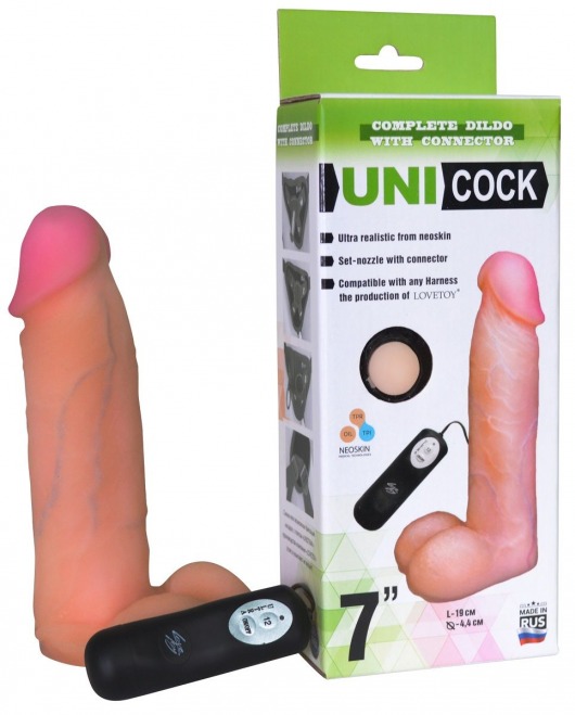Фаллическая насадка Харнесс UNICOCK 7  с вибрацией - 19 см. - LOVETOY (А-Полимер) - купить с доставкой в Дзержинске