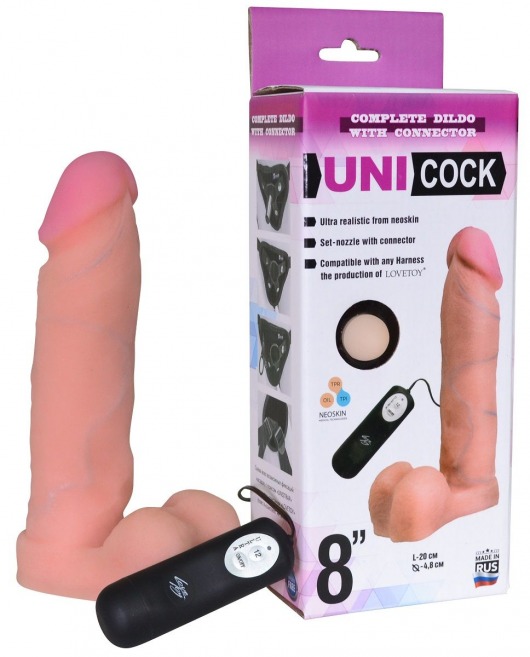Фаллическая насадка Харнесс UNICOCK 8  с вибрацией - 20 см. - LOVETOY (А-Полимер) - купить с доставкой в Дзержинске