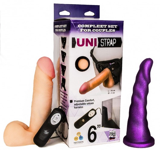 Вибрострапон с двумя насадками UniStrap - 18 и 18 см. - LOVETOY (А-Полимер) - купить с доставкой в Дзержинске