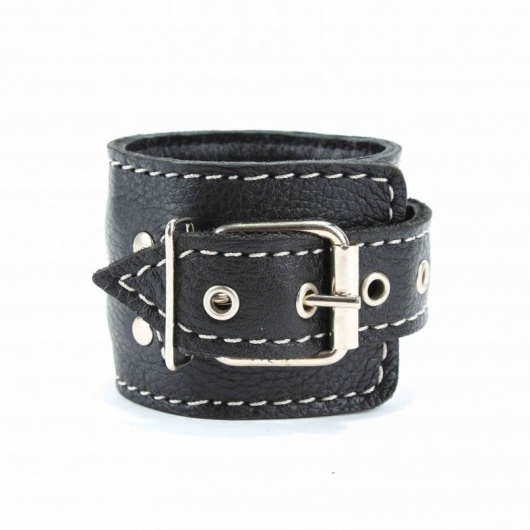 Чёрные кожаные оковы с крупной строчкой - БДСМ Арсенал - купить с доставкой в Дзержинске
