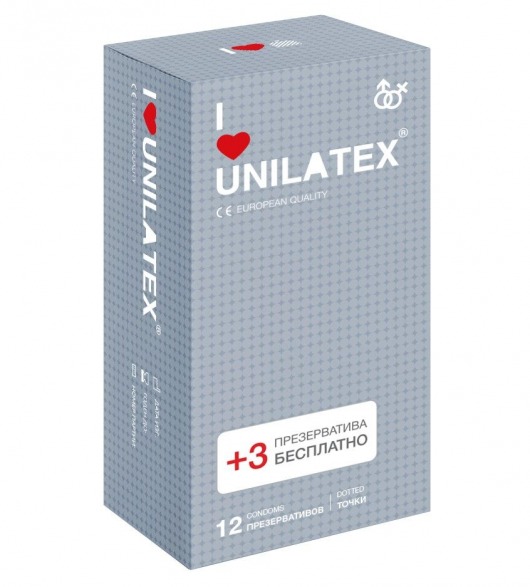 Презервативы с точками Unilatex Dotted - 12 шт. + 3 шт. в подарок - Unilatex - купить с доставкой в Дзержинске