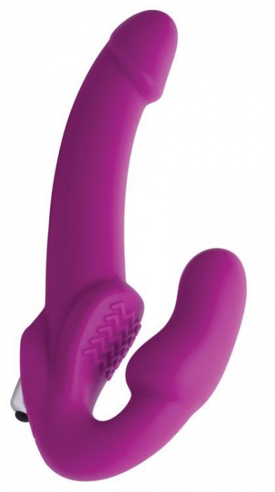 Ярко-розовый безремневой вибрострапон Evoke Vibrating Strapless Silicone Strap-on Dildo - XR Brands - купить с доставкой в Дзержинске