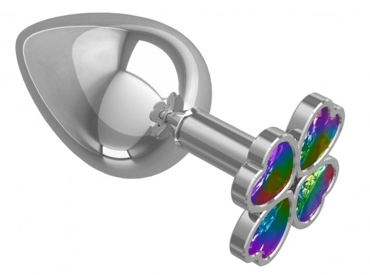 Серебристая анальная пробка-клевер с радужным кристаллом - 9,5 см. - Джага-Джага - купить с доставкой в Дзержинске