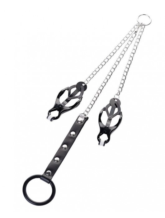 Черно-серебристые зажимы для сосков с кольцом для пениса TOYFA Metal - ToyFa - купить с доставкой в Дзержинске