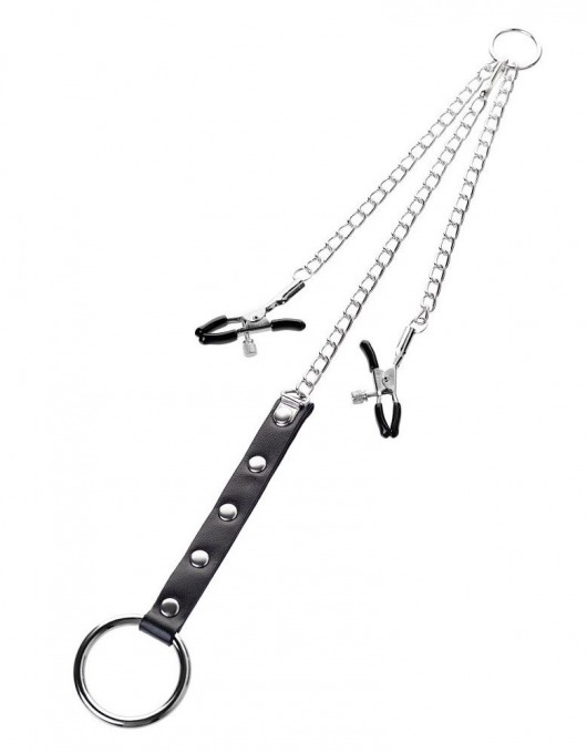 Серебристо-чёрные зажимы для сосков с кольцом для пениса TOYFA Metal - ToyFa - купить с доставкой в Дзержинске